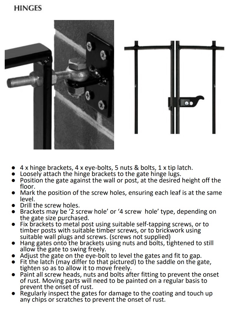Manor driveway gate hinge and latch fitting diagram