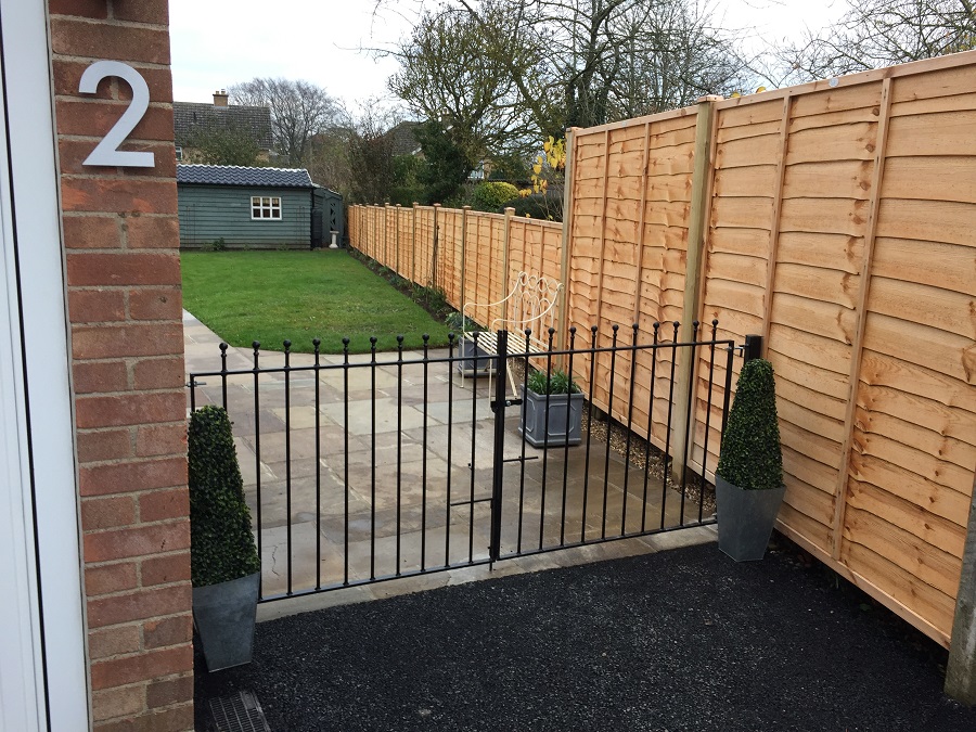 Ball top double wrought iron driveway gates