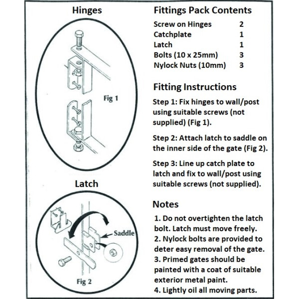 Classic wrought iron style metal garden gate hinge and latch arrangement