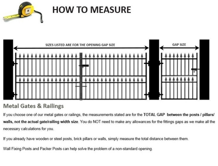 Regent wrought iron style metal garden gate measuring guide