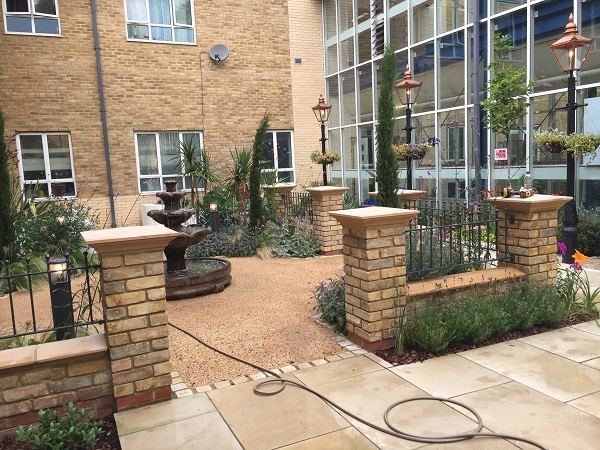 Manor wrought iron railings in hospital courtyard