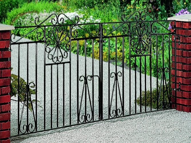 Regency wrought iron double drive gates